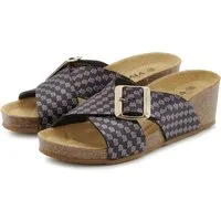 Vivance Sandale, Mule, offener Schuh, Sommerschuh, Pantolette mit Komfortkorkfußbett aus Leder, Keilabsatz und Print