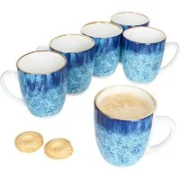 MamboCat Becher Marina 6er Set Kaffeebecher 320ml blaue Porzellan-Tasse 6 Personen, Porzellan
