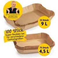 Rachs KOCHWERK Backpapier für Heißluftfritteuse 2er-Set, 4,5 Liter & 9 Liter,  100 Stück, für Airfryer,  Backpapierschale antihaftbeschichtet & ölbeständig