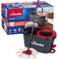 Vileda Wischmopp Turbo Deep Clean Schwammmopp-Set mit Eimer, Eimer, Mopp mit Stiel, 1 Moppbezug