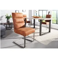 riess-ambiente Freischwinger COMFORT vintage hellbraun / silber, Esszimmer · Microfaser · Edelstahl · Industrial Design
