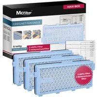 McFilter HEPA-Filter 3x + 3 Motorfilter (zuschneidbar) passend für Miele Staubsauger GN, Serie S4 S5 S6 S8, Complete C2, Compact C1/C2, S8340, MAXI BOX
