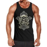Neverless Tanktop Herren Tank-Top Kreuz mit Totenkopf Cross Skulls Muscle Shirt mit Print