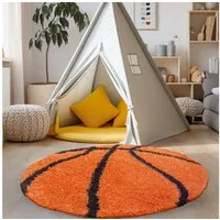 Carpettex Kinderteppich Basketball Design, Rund, Höhe: 30 mm, Kinder Teppich Fußball-Form Kinderzimmer versch.farben und größen