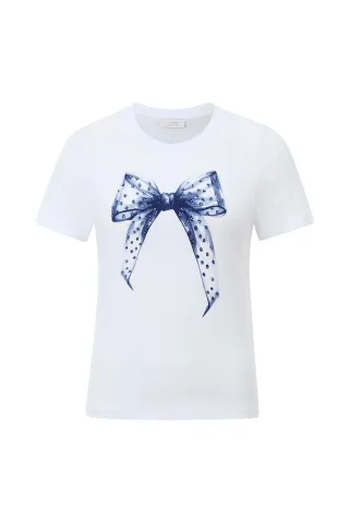 Rich & Royal - Slim Fit T-Shirt bow Organic white - Gr. - S