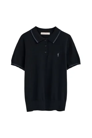 Kurzärmliger Pullover marineblau mit Polokragen und Rigby Go Stickerei