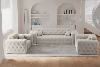 Sofaset Designersofa CHANTAL 3-1-1 in Stoff Moly Creme