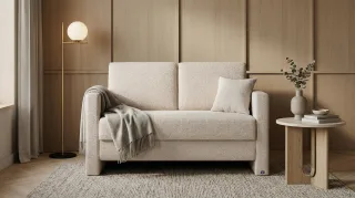 BRUNO Schlafsofa 120cm in Creme Ecru Beige | Schmal | stabiles Massivholz & Boxspringkomfort
