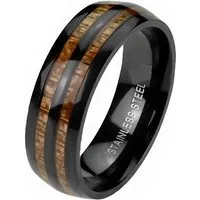 Taffstyle Fingerring Schwarzer Edelstahl Ring Holz Inlay Holzmaserung Größe 65 (20.7) (Moderner Holz Inlay Ring aus hochwertigem Chirurgenstahl), Doppel Holz Masserung Herrenring Damenring Freundschaftsring