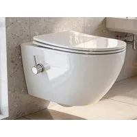 Aqua Bagno Dusch-WC mit Wirbelspülung Taharet Bidet Warm-/Kaltwasser Softclose, Hänge-WC, Abgang waagerecht, WC mit Bidet-Funktion, spülrandlos, Warm-Kalt-Wasser, 360° verstellbare Düse, Taharat WC