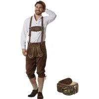 dressforfun Trachtenhose Edle Lange Lederhose aus Rind mit traditionellen Stickereien (Herrenhose Jakob, für Volksfeste in Dunkelbraun) Robust und langlebig, Inkl. verstellbaren Hosenträgern und Gürtel