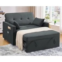 AMERLIFE Schlafsofa 3-in-1 Sofa, 5-stufig Verstellbar, mit Seitentaschen & Kissen, 122x93x94cm, 2er-Sofa mit Bettfunktion, 300kg tragbar