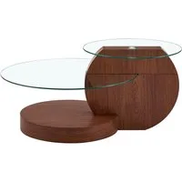 gopop Couchtisch 2er Set, Rundes Glas-Beistelltisch Wohnzimmertisch mit Stauraum, 6 mm Hartglasplatten, MDF-Basis, 90x70 cm