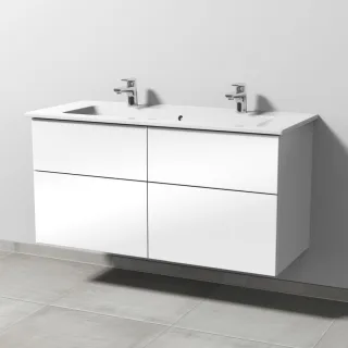 Sanipa 3way Keramik-Set Venticello Keramik-Doppelwaschtisch und Unterbau mit 4 Auszügen, Weiß-Glanz SF32978