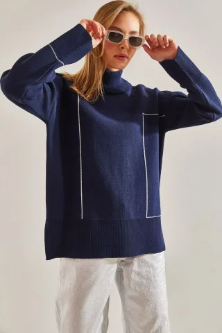 Geometrisches Muster Rollkragenstrickpullover