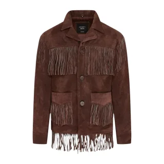 Herren Retro Braune Cowboy-Wildlederfransenjacke – Western