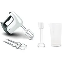Tefal Handmixer Prep'Mix+, 500 W, Turbo-Funktion, 2 Rührbesen, 2 Knethaken, Pürierstab-Aufsatz, HT4611