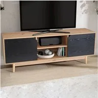FINEBUY Lowboard FB100036 TV Schrank 150 cm Fernsehkommode Fernsehschrank Eiche Schwarz (Eiche-Dekor Schwarz, zwei Türen, 150x55x40 cm), TV-Schrank Modern Fernsehtisch, TV-Kommode Hoch