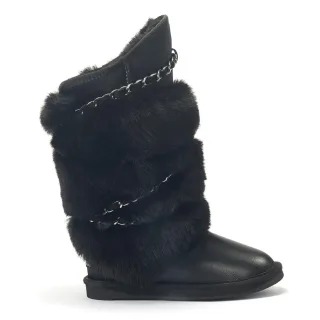 Hohe schwarze Satinstiefel „Atilla“