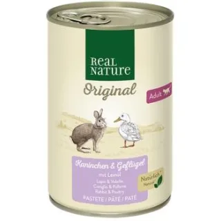REAL NATURE Original Nassfutter Katze, Adult, Kaninchen und Geflügel mit Leinöl 12x400 g
