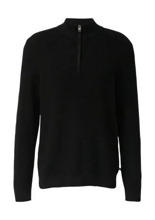 s.Oliver Red Label - Baumwoll-Pullover mit Struktur und Troyer-Kragen schwarz - Gr. - M