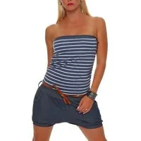 malito more than fashion Kurzoverall malito Damen Einteiler kurz im Marine Design, Overall mit Gürtel, Marine Design Einheitsgröße