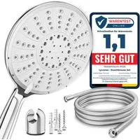 Lyvanas Duschbrause mit Schlauch und Halterung - Duschkopf für Dusche & Badewanne Ø15cm, Wellness Regendusche mit 5 Strahlarten