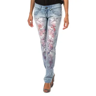 Lange Denim-Hose mit Rippeneffekt und schmalen Säumen F054176 woman