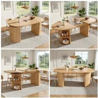 Flieks Esstisch ovaler Küchentisch mit ausziehbarer Tischplatten in Holzoptik (Länge 120-160/T80/H76 cm, 1-St., 1 Tisch), erweiterbarer Esszimmertisch mit versteckter Stauraum Bürotisch Natur
