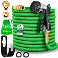 TRESKO Gartenschlauch Flexibler Wasserschlauch mit 3-Fach Latexkern, flexischlauch, - alle Verschraubungen aus hochwertigem Messing