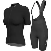 Wulibike Radtrikot Damen 2-tlg. Urban Fitness Fahrradbekleidungsset, Damen Radtrikot-Set (2-tlg) Figurbetontes Netz-Trikot & High-Waist Bib-Shorts mit Schaumpolster