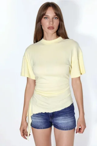 Übergroße Crew-Neck Drapiertes Blusenoberteil