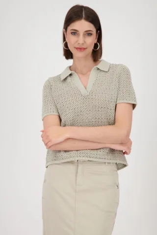 monari - Ajour-Poloshirt mit Strasssteinen bamboo - Gr. - 36