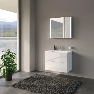 KEUCO Mimas Badmöbelset mit 2 Auszügen, Keramik-Waschtisch und Spiegelschrank, 80 cm, 211503960005 211503960005