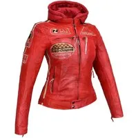 Alpha Speeds Bikerjacke - /Freizeit Damen Highway 11 Lederjacke Rot 2-in-1 mit abnehmbarer Kapuze, inklusive einsetzbarer Protektoren