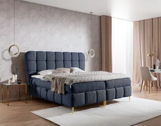 Boxspringbett Schlafzimmerbett GRAZIA 140x200cm Stoff Corbett Dunkelblau