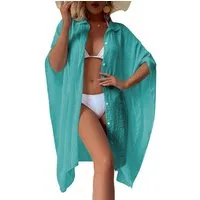 MOPUEA Strandshirt Musselin Strandbluse Damen Lockeres Cover Up Mit Knopfleiste (Strandbluse Damen Cover Up Einheitsgröße, Luftige Strandbluse Mit Knopfleiste Und Schlitzsaum) Musselin Optik Locker Schnitt Atmungsaktiv Und Leicht