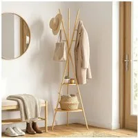 HOMCOM Garderobenständer freistehender Kleiderständer, (Set, 1 St., 1), aus Bambus, 2 Ablagefächer