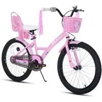 JOYSTAR Kinderfahrrad Mädchenfahrrad 14/16/18/20 Zoll mit Hochkarbonstahlrahmen, mit Puppensitz und Korb,Stützräder, Luftschlangen, Schutzblechen