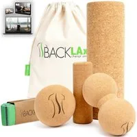 BACKLAxx® Pilatesrolle Set (4-tlg., Rolle groß, Rolle klein, Ball 10cm, Duoball, Trainingsband, Beutel), Korkrolle zur Selbstmassage, zur myofaszialen Selbstmassage