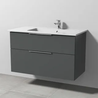 Sanipa 3way Keramik-Set Venticello Keramik-Waschtisch und Unterbau mit 2 Auszügen, Anthrazit-Matt UM32622
