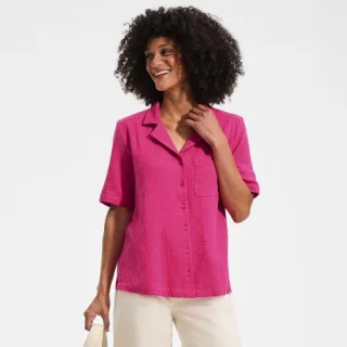 Kurzärmelige Musselin-Bluse, Damen, size: regular, Weiß, Baumwolle, by Lands' End