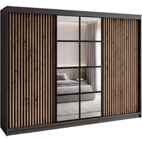 A&J MöbelLand GmbH Schiebetürenschrank NORIVO 200 cm mit 3D-Lamellen und Spiegelfront (TOP ANGEBOT! Geräumiger Schrank mit einer Breite von 200 cm ideal zur Aufbewahrung von Kleidung und Accessoires. Wählen Sie das ideale Modell für Ihr Schlafzimmer!