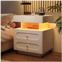 Flieks Nachttisch (2-St), Nachtschrank Nachtkommode 50*40*60cm mit LED-Beleuchtung, 2 Schubladen