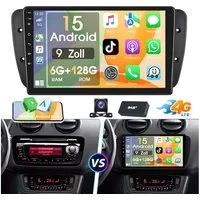 ESSGOO 6+128G Für Seat Ibiza 6j 2009-13 GPS Sat Navi WIFI Android 15 Carplay Autoradio (RDS, 6GB+128GB, 4G LTE, DAB (optional), FM, AM, DAB+ (optional), Carplay Android Auto Bluetooth EQ USB GPS Navi WIFI Touchscreen)