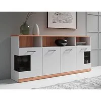 OTTO home Sideboard RIBE20 Fronten massiv,Korpus Melamin, 2 Türen mit Glaseinsatz, Oberplatte Massivholz,schwarze Metall Griffe,2 Türen mit Glaseinsatz