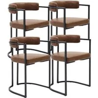 WAHSON OFFICE CHAIRS Esszimmerstuhl 2/4er Set Samt/Kunstleder/Kunstfell-Eckstühle, schwarze Metallbeine (4 St)