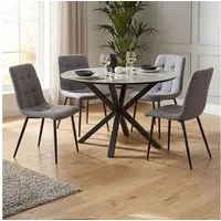 Homestyle4u Essgruppe Tische 2/4 Stühle rund Ø110 2/4 Samt grau Metallgestell Stein Kufen, (5-tlg), 5-teilig, kratzfest, mspritzwasserfest, Tisch mit Essstuhl