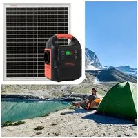 shop'n smile ideoon Mobiles Powerstation Set 88,8Wh 20W Solarmodul 230V Steckdose Leuchte Powerstation (20W Leistung, Max. Netzspannung (Vmp): 19,5 V, Leerlaufspannung (Voc): 21,8 V V), 20W Modul IP65, 230V, PD 65W & LED-Leuchte