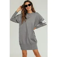 FS Collection Strickkleid Damen Gestricktes Tunika Pulloverkleid Strickkleider Longpullover (Einheitsgröße: UK 8–16 / EU 36–44, 5 Farben : Grau, Schwarz, Navy, Dunkelgrün und Olivgrün) 56 % Viskose, 26 % Polyester und 18 % Wolle